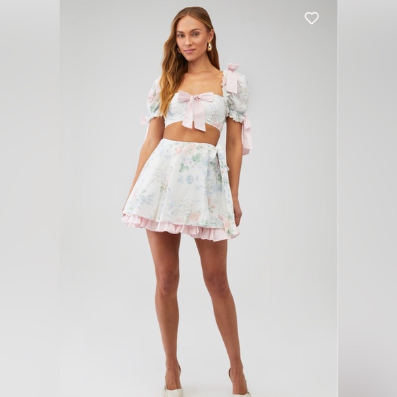 Selkie Mrs Darcy Poet Skirt XS Pink Floral Cotton Mini Cottagecore Balletcore - Picture 6 of 7